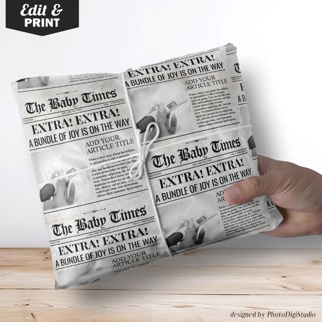 Überraschung Schwangerschaft Ankündigung Zeitung Geschenkpapier (Custom Pregnancy Announcement Newspaper Wrap, News Wrapping Paper)