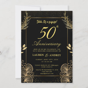 Überraschung Schwarz & Gold 50. Hochzeitstag Einladung
