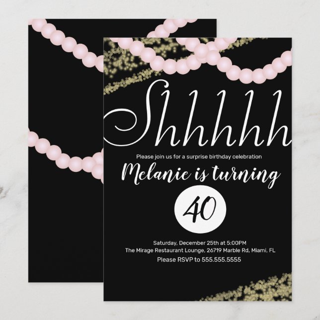 Überraschung Shhhhhhhhh Pink Pearl Foil Geburtstag Einladung (Vorne/Hinten)