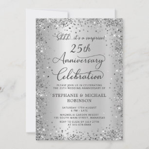 Überraschung Silber Glitter 25. Hochzeitstag Einladung