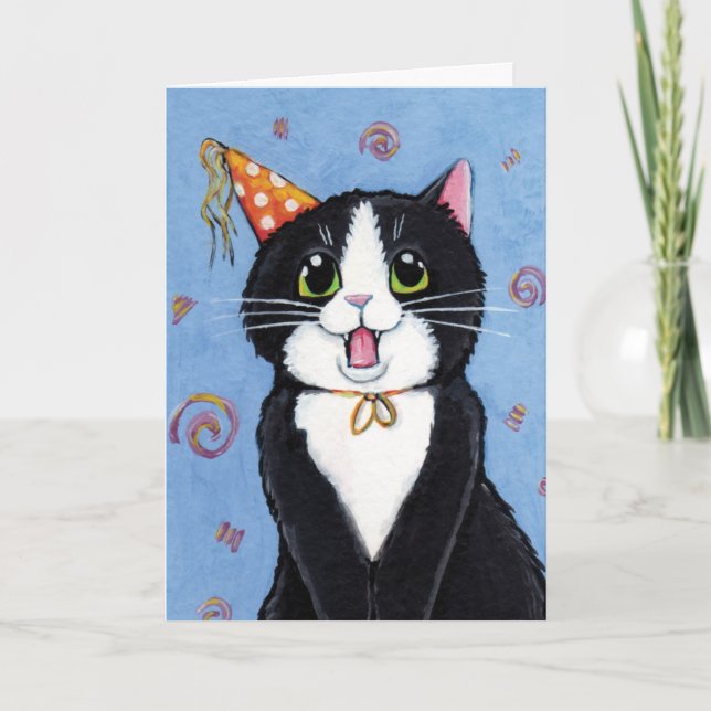 Überraschung! | Tuxedo Cat Happy Birthday Card Karte (Vorderseite)