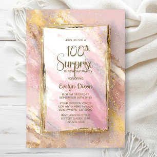 Überraschung zum 100. Geburtstag in Rosa und Gold Einladung