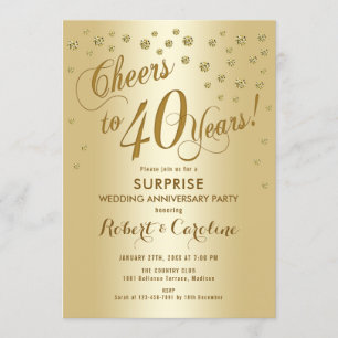 Überraschung zum 40. Hochzeitstag - Gold Einladung