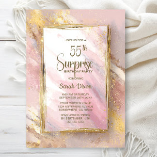 Überraschung zum 55. Geburtstag in Rosa-Gold Einladung