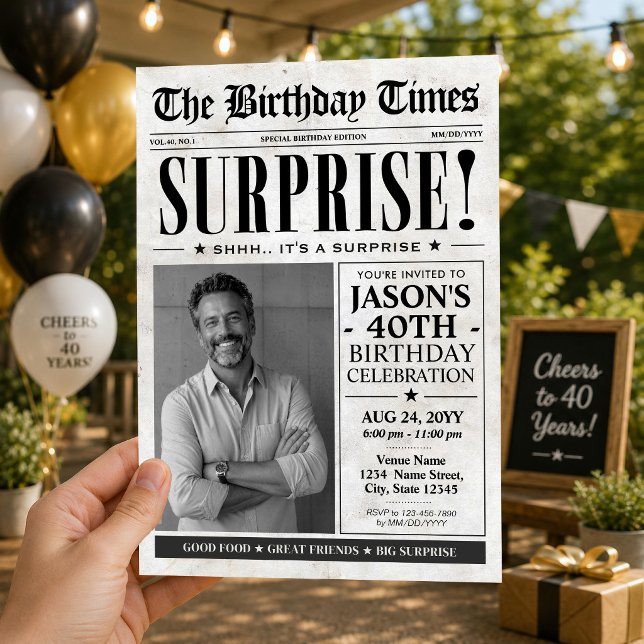 Überraschung zum Geburtstag Einladung, Geburtstags Einladung (Custom Birthday Newspaper Surprise Birthday Invitation)