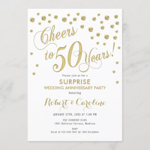 Überraschung zur 50. Hochzeitstag - Weiß & Gold Einladung