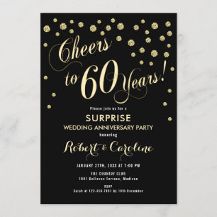Überraschung zur 60. Hochzeitstag - Schwarz & Gold Einladung