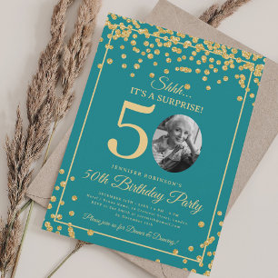 Überraschungs Foto 50. Geburtstag Gold Glitter Tür Einladung
