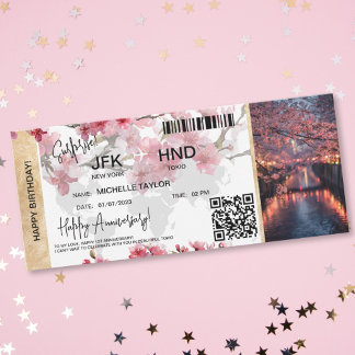 Überraschungs-Geburtstags-Flugschein Tokio Sakura Einladung