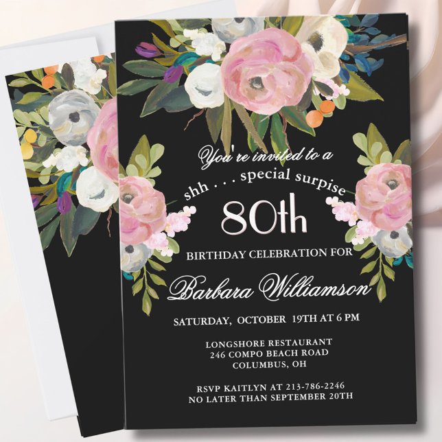 **Überraschungs- Handbemalte Florale 80. Geburtsta Einladung (Von Creator hochgeladen)