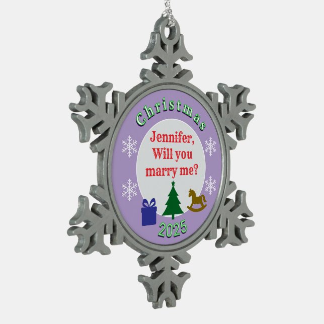 ÜBERRASCHUNGS-HEIRATSANTRAG-ZU-WEIHNACHTEN-SCHMUCK SCHNEEFLOCKEN Zinn-Ornament (Links)