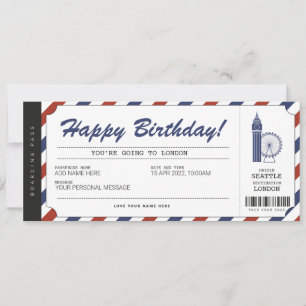 Überraschungs-London-Reise-Boarding-Pass-Reisetick Einladung