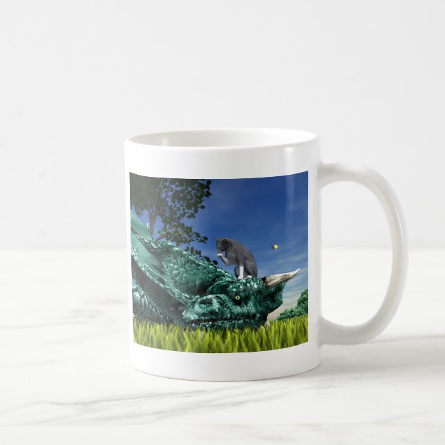 Überraschungsbesucher - Niedliche Katze auf Drache Kaffeetasse (Rechts)