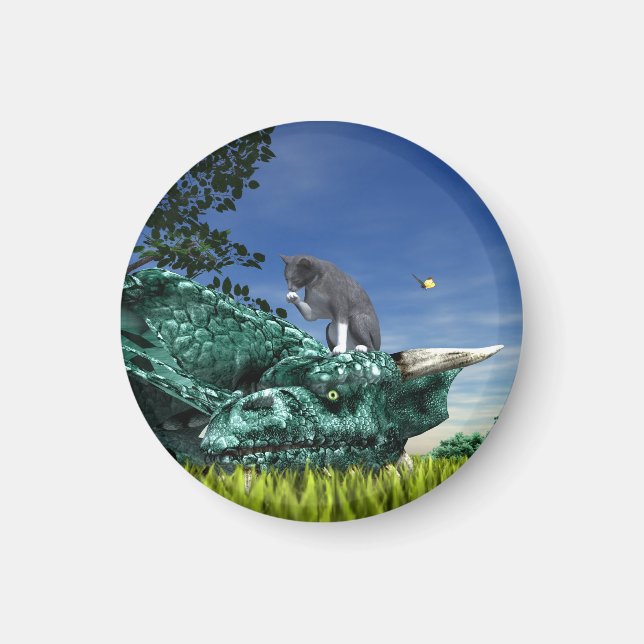 Überraschungsbesucher - Niedliche Katze auf Drache Magnet (Vorne)