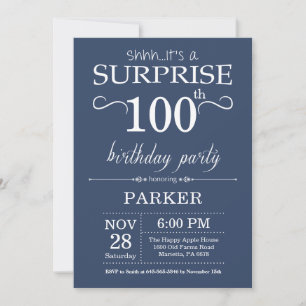 Überraschungseinladung zum 100. Geburtstag Blau Einladung