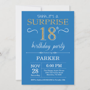Überraschungseinladung zum 18. Geburtstag Blau und Einladung