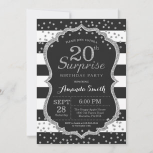 Überraschungseinladung zum 20. Geburtstag. Silbern Einladung