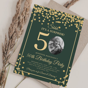 Überraschungsfoto 50. Geburtstag Gold Glitter Grün Einladung