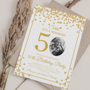 Überraschungsfoto 50. Geburtstag Gold Konfetti Wei Einladung