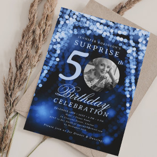 Überraschungsfoto 50. Geburtstag Navy Blau Glam-Li Einladung