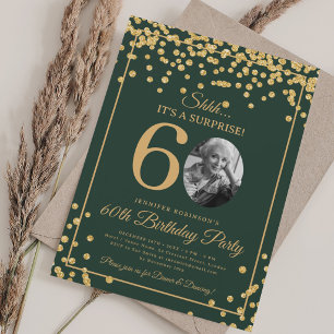 Überraschungsfoto 60 Geburtstag Gold Konfetti Grün Einladung