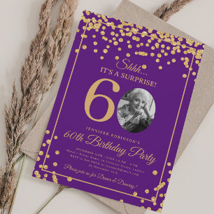 Überraschungsfoto 60. Geburtstag Gold Konfetti Lil Einladung