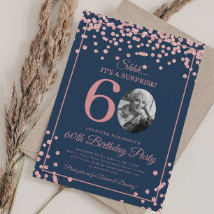 Überraschungsfoto 60. Geburtstag Rose Gold Navy Bl Einladung