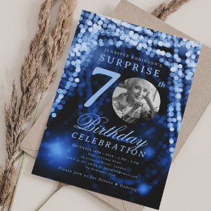 Überraschungsfoto 70. Geburtstag Blaue Glam-Lichte Einladung