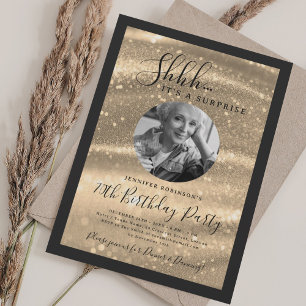 Überraschungsfoto 70. Geburtstag Gold Glamour Funk Einladung