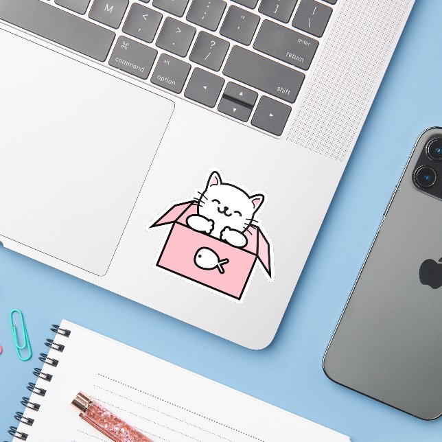 Überraschungskatze  aufkleber (Laptop mit iPhone)