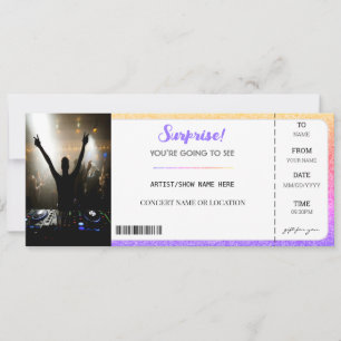 Überraschungskonzert Lila Glitter-Geschenk-Ticket Einladung