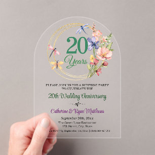 Überraschungsparty 20. Hochzeitstag Floral Acryleinladungen