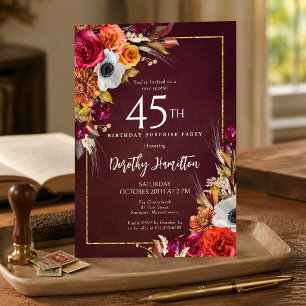 Überraschungsparty 45. Geburtstag Burgunder Herbst Einladung