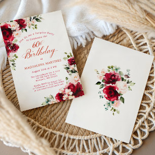 ÜBERRASCHUNGSPARTY 60. Geburtstag Rot Pink Floral Einladung
