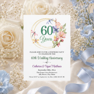 Überraschungsparty 60. Hochzeitstag Blumen Einladung