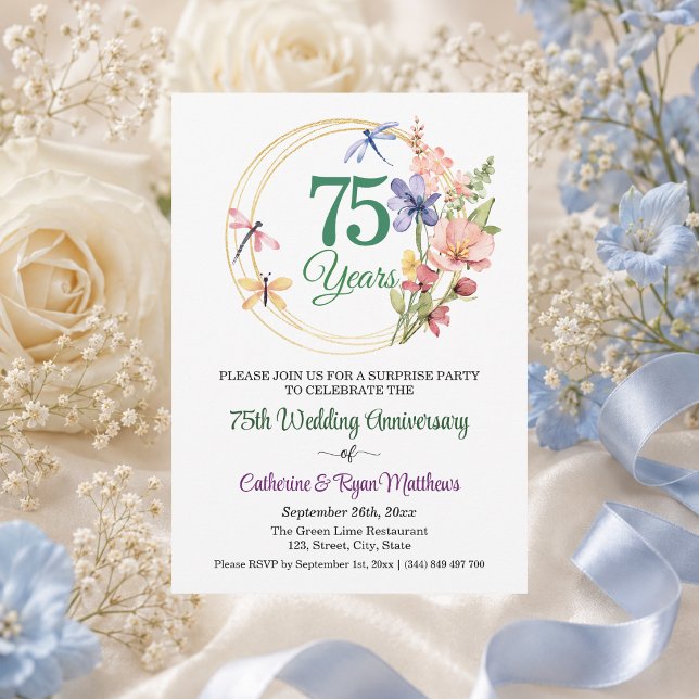 Überraschungsparty 75. Hochzeitstag Blumen Einladung (Von Creator hochgeladen)