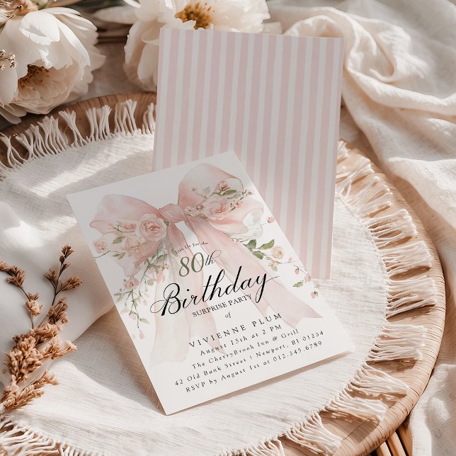 Überraschungsparty 80. Geburtstag Elegante rosa Bl Einladung (Von Creator hochgeladen)