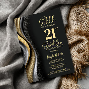 Überraschungsparty zum 21. Geburtstag in Schwarz-G Einladung