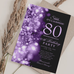 Überraschungsparty zum 80. Geburtstag in lila Glam Einladung