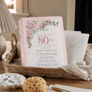 Überraschungsparty zum 80. Geburtstag - Rosa Flora Einladung