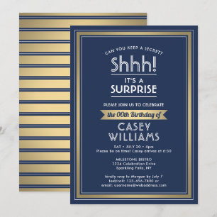 Überraschungsparty zum Geburtstag Schhh! Navy Blau Einladung