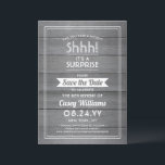 Überraschungsruhestand Party Rustikales Graues Imi Save The Date<br><div class="desc">Kannst du ein Geheimnis behalten haben? Laden Sie Kollegen, Mitarbeiter, Familie und Freunde zu einer eleganten und aufregenden Überraschungsfeier mit maßgeschneiderten Grauholz Save the Date Party Einladungen ein. Alle Formulierungen auf dieser Vorlage ist einfach zu personalisieren, einschließlich der Nachricht, dass "Shhh! Es ist ÜBERRASCHEND." Das Design besticht durch eine moderne...</div>