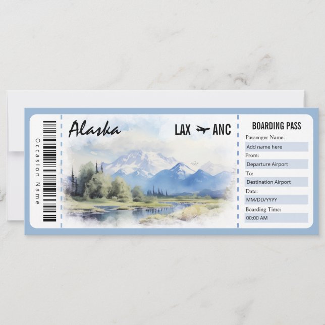 Überraschungszertifikat Alaska Boarding Pass Einladung (Vorderseite)