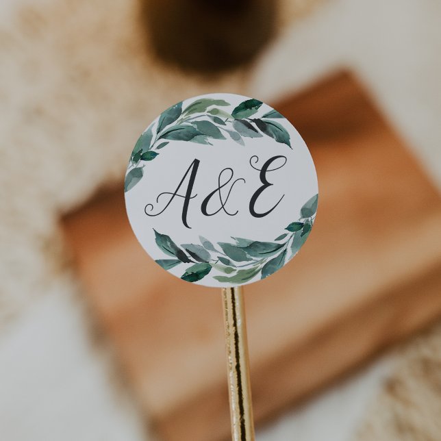 Überreiches Foliage Wedding Monogram Runder Aufkleber (Von Creator hochgeladen)