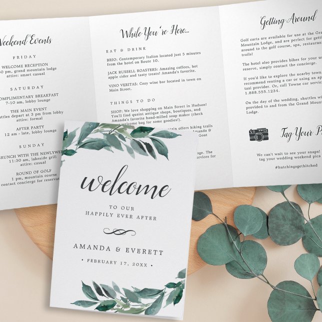 Überreichlich Foliage Wedding Welcome Letter Itine Dreifach-gefaltete Programmkarte (Von Creator hochgeladen)