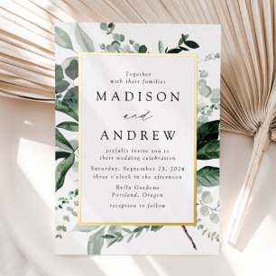 Überreichliche Greenery Gold Frame Wedding Folieneinladung