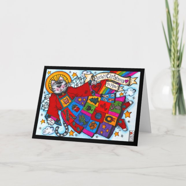 Überreichliche Segnungen Meowy Christmas Angel Cat Karte (Vorderseite)