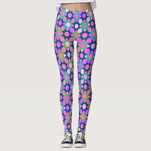 Überschneidung von Polka Dots in Rosa und Grün Bla Leggings (Vorderseite)