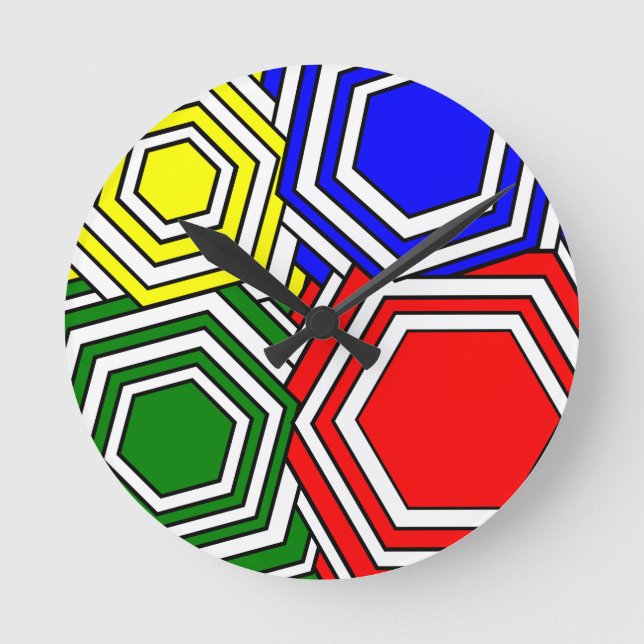 Überschneidungen von Hexagons Runde Wanduhr (Vorderseite)