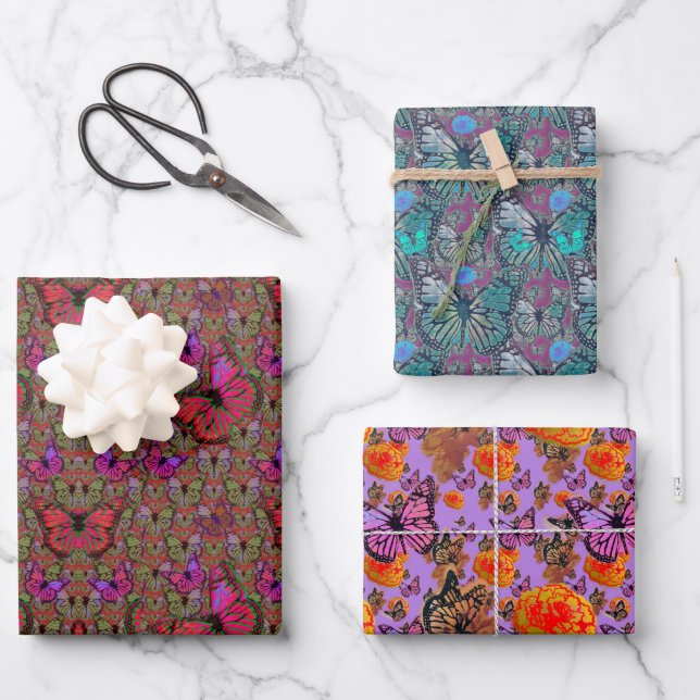 Überschwängliche Schmetterlinge Geschenkpapier Set (Vorderseite)